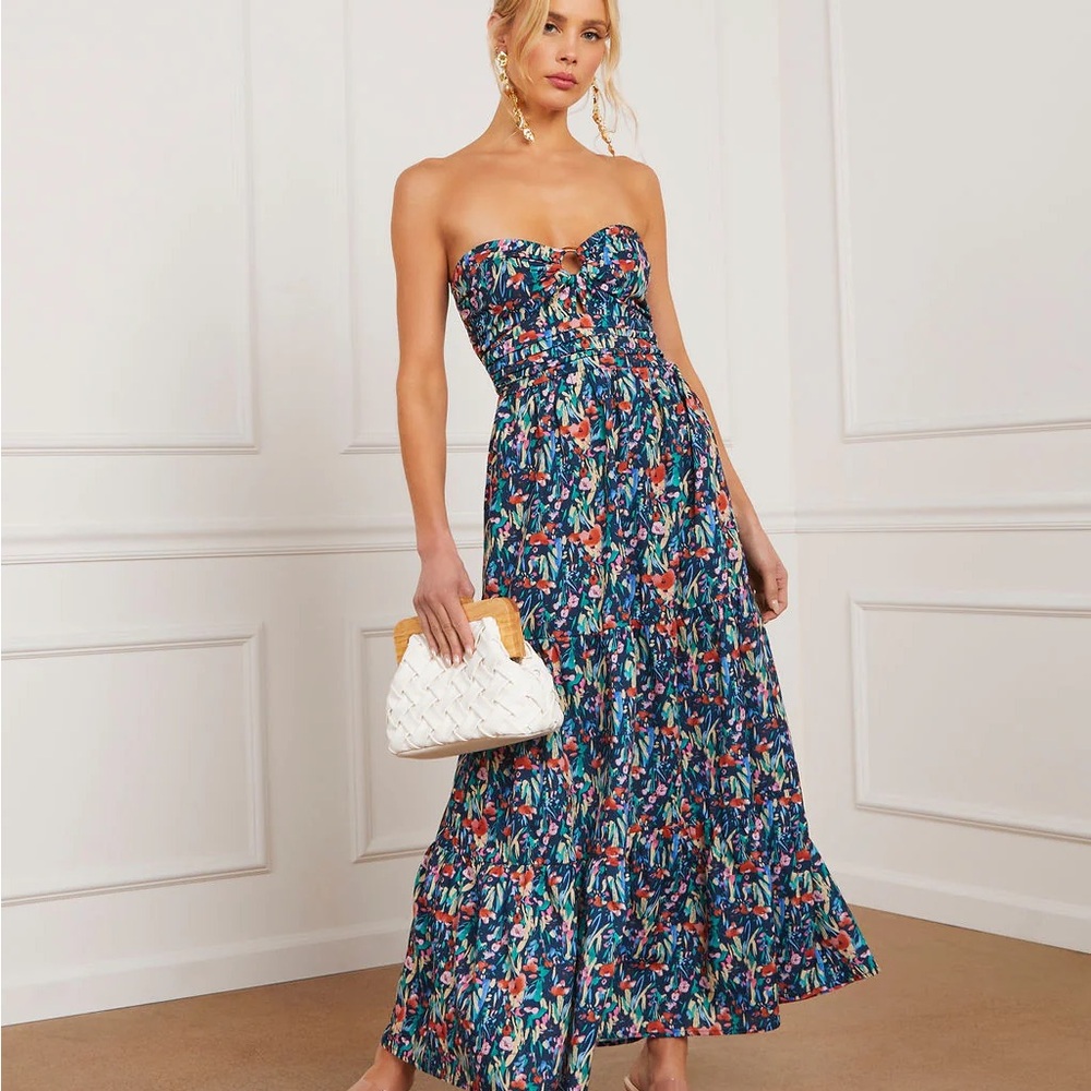Vici Hidden Paradise Floral Maxi Dress Strapless Boho Summer Small - Picture 2 of 6